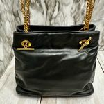 Vintage Black Leather Crossbody Bag Gold Hardware Edgy Disco Clubbing Glamour Photo 3