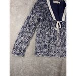 Free People anissa bed jacket medium blue eyelet boho Blouse Lace Tie Photo 5