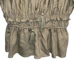 Moon River  Womens Tie Front Puff Sleeve Ruffle Peplum‎ Blouse Sage Green Large Photo 3