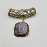 Vintage Tribal Pendant Brass Silver Gray Stone Snake Motif Artisan Chunky Photo 0