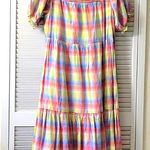 Johnny Was Delacey Plaid Square Neck Midi Dress XL Cotton Embroidered Photo 3