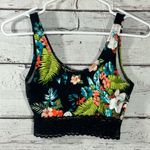 Mudd  Crop Top Stretchy Lace Trimmed Black Tropical Print-XS Photo 1