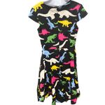 Dinosaur Print Dress Black Cotton Blend Square Neck Short Sleeve Casual Large Photo 1