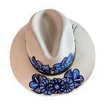 MEXICAN Artisanal Hat Hand Painted Fedora Floral Sombrero Panama Bohemian Large Photo 6