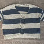 O'Neill Sweater Womens Size L Blue Cream Stripe Crochet Y2K Beachy Coastal Boho Photo 5