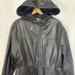 Vintage Middlebrook Park Genuine Leather‎ Hooded Jacket Drawstring Black Large Photo 2