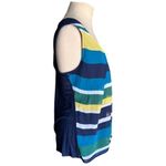 New York & Company Blue Green Yellow Striped Stretchy Sleeveless Knit Top Large Photo 3