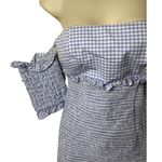 PETERSYN Winona Mini Dress In Azure gingham off shoulder puff sleeves XS Blue Photo 3