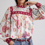 Anthropologie Quilted Floral Blouse Boho Western Peasant Top – Size L Photo 0