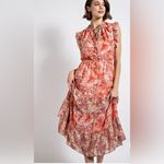 NWT Gigio Floral Tiered Sun Midi Dress with Tie Neckline Photo 2