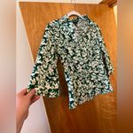 Talbots  Flower Faux Wrap Zip Shirt Top Green White Floral NWOT Size 10 Photo 6