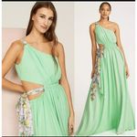 Amur Zela One Shoulder Gown sherbet green with lavender floral side tie Size 6 Photo 1