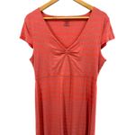 Toad & Co Rosemarie Dress Coral Geometric Print V Neck Knot Detail Midi Large Photo 1