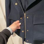 ZARA Basic crop pea coat navy faux fur hood small Photo 2