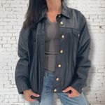 Ralph Lauren Vintage 100% Leather Button Front Jacket Navy Blue & Gold Sz. Small Photo 0