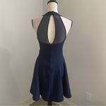 B Darlin Fit & Flare Halter Mini Dress sz 1/2 Navy Blue Mesh Cutout Party Dress Photo 2