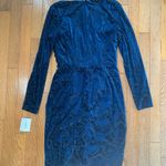 David's Bridal blue floral paisley velvet king sleeve formal dress Photo 9