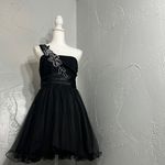 Teeze Me  Black One Shoulder Dress with White Floral Accent Photo 6