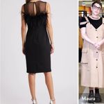Eliza J NWT Black Feather Trim Illusion Neck Sheath Cocktail Dress 8 M Photo 5