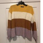 Zaful Striped Balloon Sleeve Pullover Sweater Waist Length Yellow Rust Purple OS Photo 0
