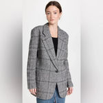 Smythe Oversized Notched Lapel Blazer Gray Glen Check Plaid Small Photo 2