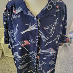 A‎ Personal Touch 4X Patriotic Print USA American Flag Button Up Shirt Blue Photo 0