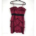 Max and Cleo Lipstick Red Pleated Ruffle Strapless Dress Black Waistband 14 Photo 9