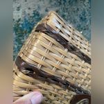 Vintage Shoe World woven lucite top handle basket purse Tan Photo 14