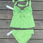 Robin Piccone NWT Slime Green Halter Tankini Bikini Set Photo 6