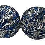 Vintage confetti blue & silver acrylic button screw back earrings Blue Photo 0
