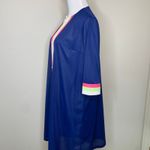 Vintage Button Front Nylon Robe Blue Pink Lime Green White Stripes Sz Small Photo 5