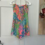 Lilly Pulitzer EUC  Romper Small Daisy Pom Pom Strapless Seaspray Lovers Coral Photo 4