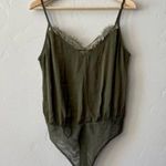 Socialite Women’s Lace Trim Satin Bodysuit Green NWT Photo 0
