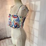 House of Harlow Blue White Toucan Smocked Beaded Tassel Crop Bandeau Top Large Photo 4