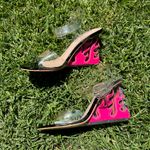 public desire  Hot AF Black and Red / Pink Flame Detail Perspex Heeled Wedges Photo 2