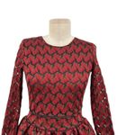 Maje Royani Jacquard Dress Fit & Flare Long Sleeve Red Black Size 1 US Small Photo 3