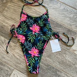 Betty Jade one piece swim suit black floral print High leg Sexy Beach size S NWT Photo 1