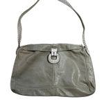 Gray Leather Shoulder Bag – Braided Strap Silver Ring Accent Medium Photo 0