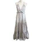 Lulus Vacay Babe Grey White Striped Halter Ruffle Maxi Dress S Bohemian Beach Photo 1