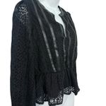 EXPRESS  Black Vegan Leather Lace Long Bishop Sleeve Peplum Top Blouse size XS Photo 6