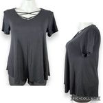 Faded Glory  Womens Swing Top Shirt Crisscross Bodice Short Sleeve Black Large Photo 1