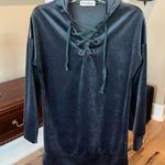 Oversized Velour Tunic Top Charcoal Gray Womens Small Hoodie Pullover Photo 0