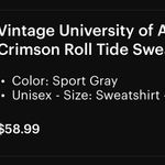 Alabama Crimson Tide Crewneck Sweatshirt Gray Size XXL Photo 3