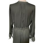 H&M | Green Satin Tie Waist Long Sleeve V Neck Midi Dress Size Medium Photo 2