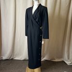 Vintage Oberon Black Wrap Style Maxi Dress Gold Buttons Long Sleeve Size 12 Photo 3