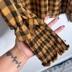 English Factory Mock Neck Checkered Sheer Blouse Orange Black Size Large Photo 5