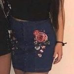 PacSun Denim Mini Skirt W/ Floral Embroidery Photo 0