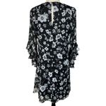 Calvin Klein SZ 4 A-Line Mini Dress Floral Lined V-Neck 3/4 Bell Sleeves Stretch Photo 5