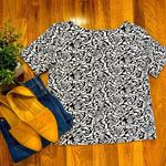 Philosophy  Women’s Large Black White Rose Floral Short Sleeve High Neck Work Photo 0