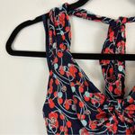 Anthropologie Ric Rac | Navy Cherry Print Tie Front Halter Neck Blouse Size XS Photo 1